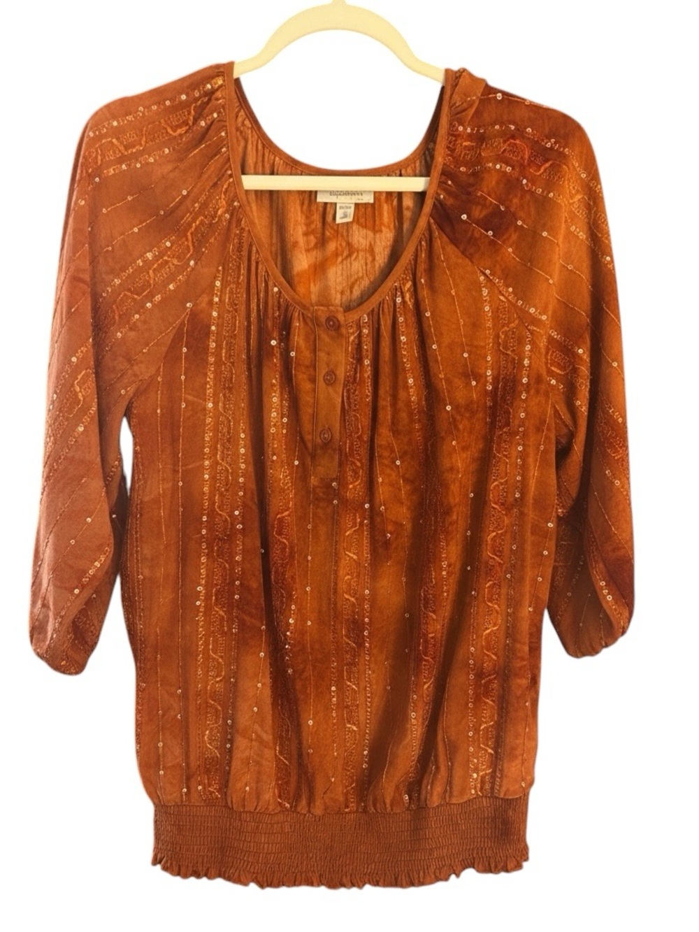 dressbarn Rust Orange Sequin-Accent Scoop Neck Tunic